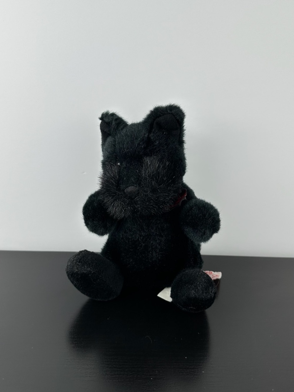Russ Berrie Barkley Black Puppy Dog 6” Red Plaid Bow Lil Softies Plush